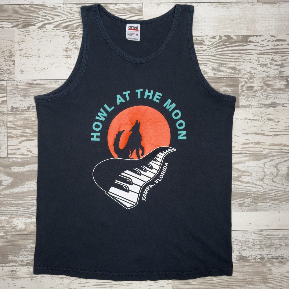 Anvil Shirt Mens Medium Black Howl At The Moon Tampa Florida Tank Top Graphic